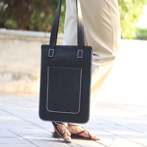 Echtleder Lange schlanke Einkaufstasche für Frauen, Leder Handtasche Geldbörse, Leder Schultertasche, Handgefertigte Leder Einkaufstasche für Reisen und Arbeit