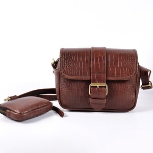 Sac pour femmes Leather Designer Croco Texture Crossbody, sac crossbody en cuir véritable avec sac à main détachable pour carte de pièce de monnaie, sac à bandoulière en cuir