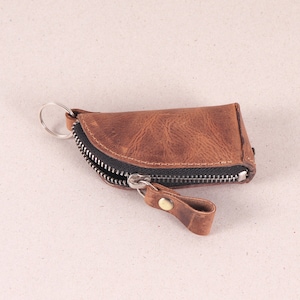 Leder Geldbörse, Leder Reißverschluss Schlüsselbund, Organizer Leder Geldbörse, Leder Schlüssel Halter, minimalistische Geldbörse Leder Brieftasche Schlüsselanhänger