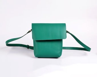 Sea Green Leather Crossbody Women Bag, Handmade Minimalist Shoulder Bag, Cross Body Bag With Adjustable Strap Purses, Small Leather Handbag