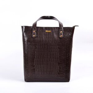 Kroko strukturierte Leder große Einkaufstasche, echtes Leder lange Handtasche für Freundin Frau, handgemachte Tasche Laptop Schultertasche, Arbeitstasche für sie