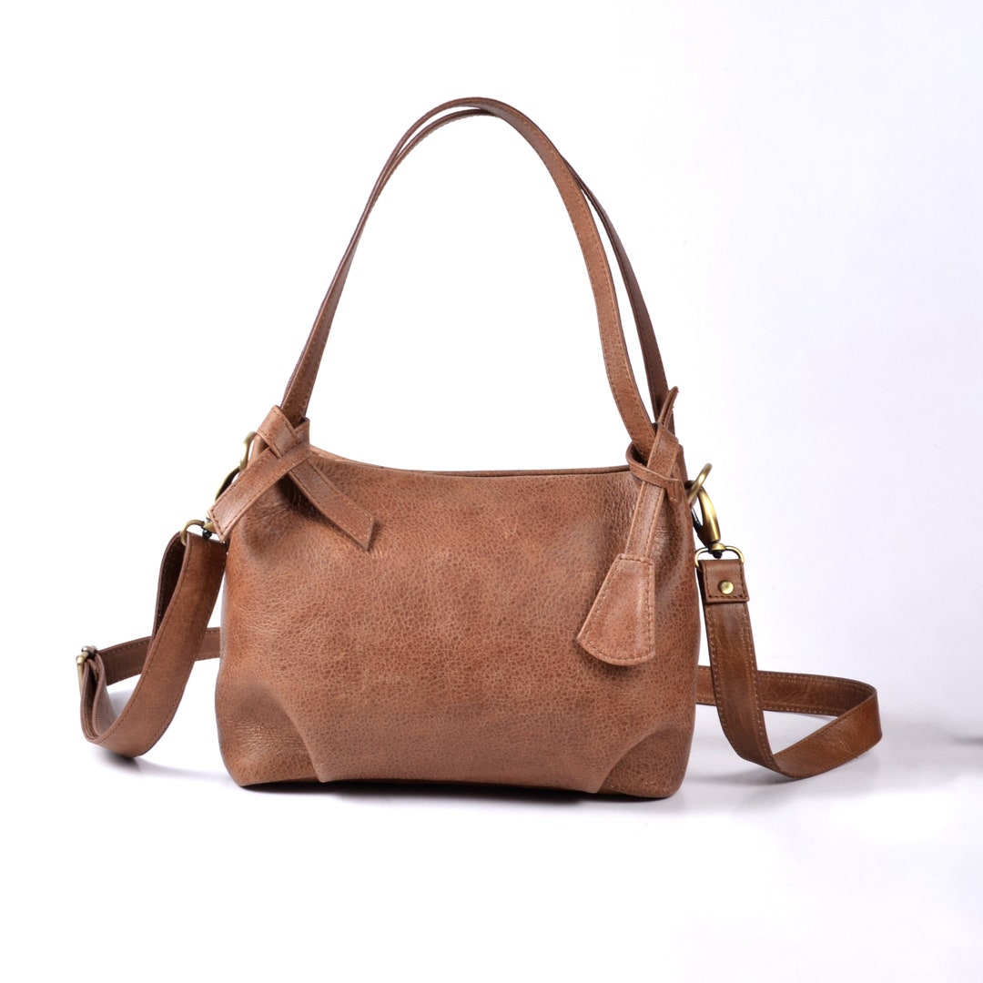 Raw Look Genuine Leather Handbag, Long Strap Crossbody Bag, Crossbody