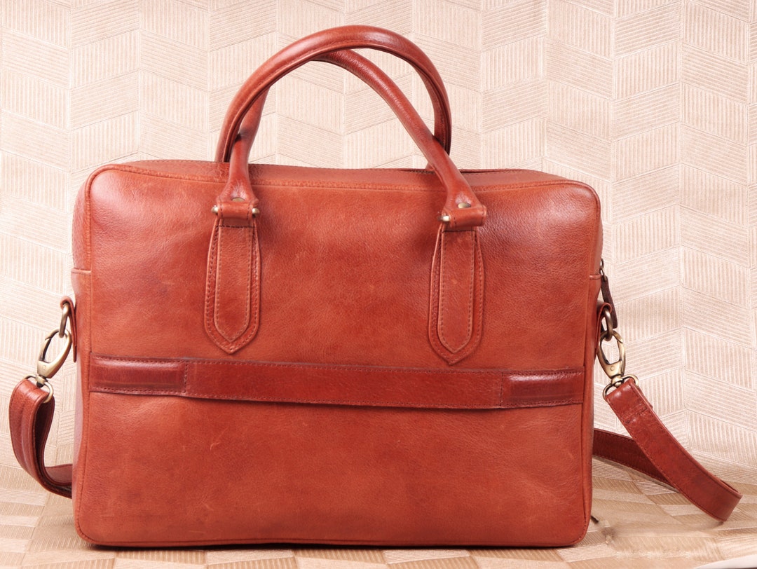 Leather Briefcase, Tan Leather Laptop Briefcase Bag, Crossbody