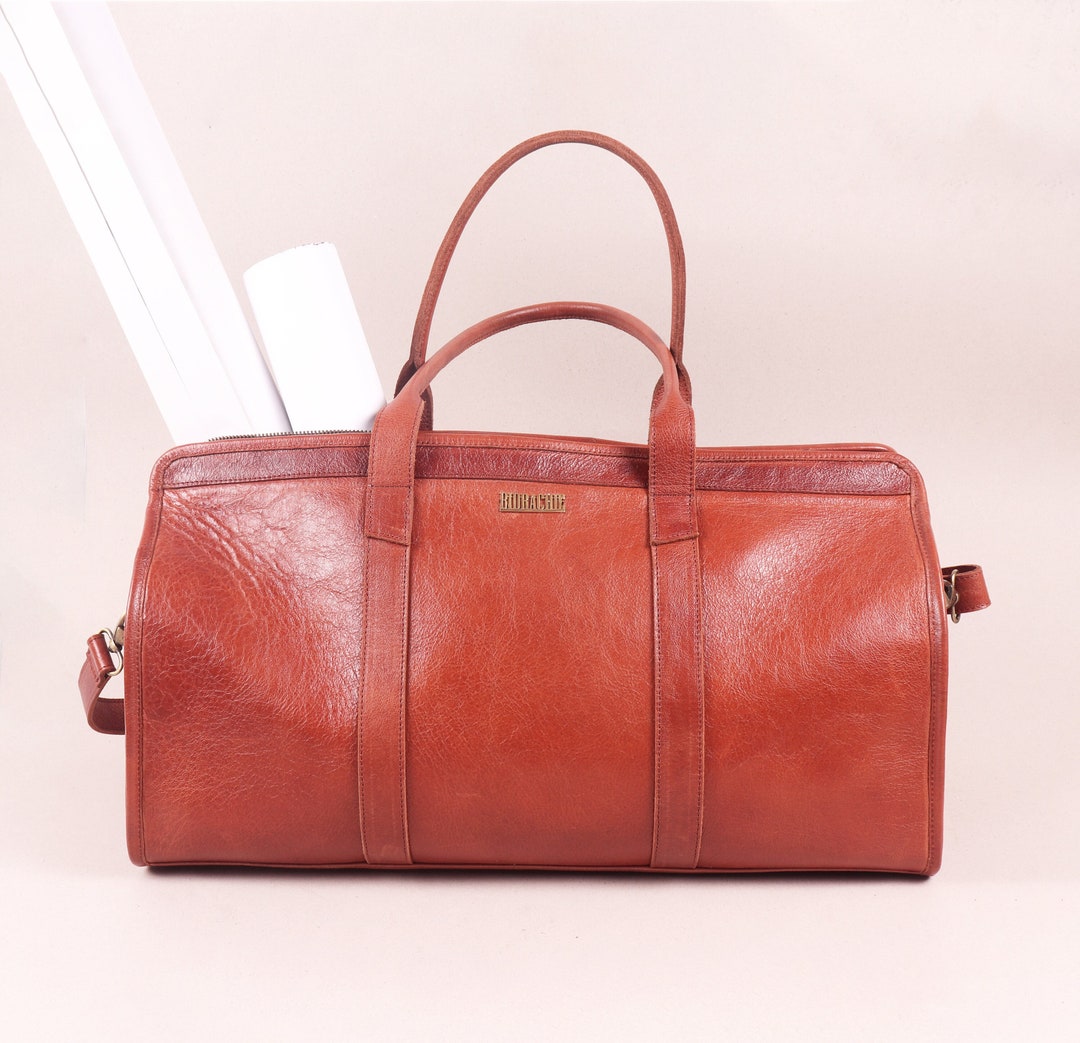 Genuine Leather Duffel Bag With Crossbody Strap, Handmade Leather