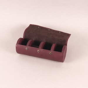Caja de reloj de cuero para viajes, caja de reloj redonda de cuero genuino, caja de reloj portátil personalizada de 4 piezas, rollo de caja de reloj de cuero de ciruela de lujo