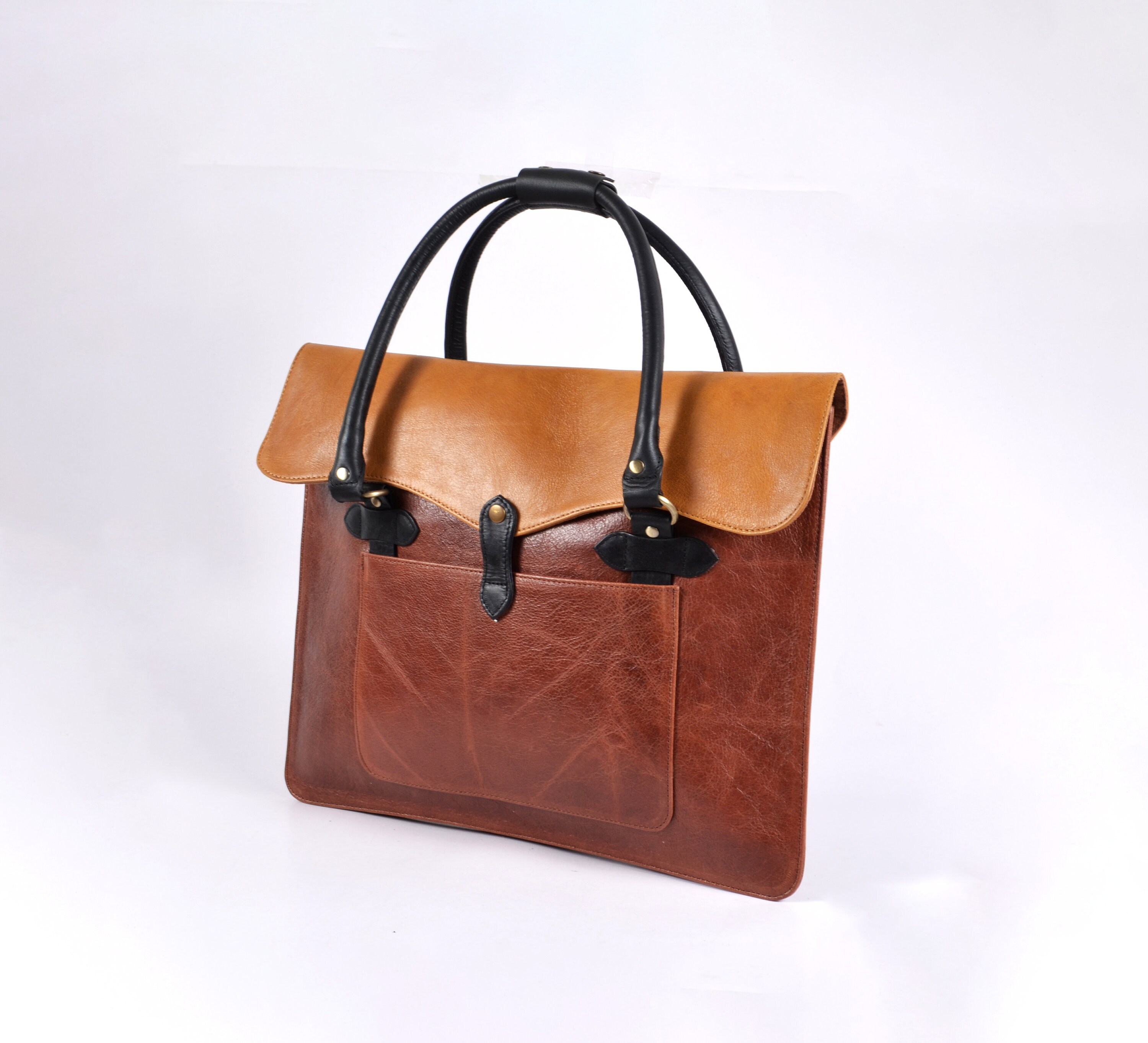 Two Tone Genuine Leather Laptop Carry Bag, Leather Laptop Messenger