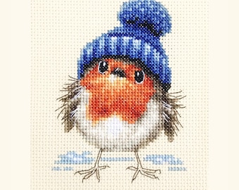 ROBIN Bird Counted Cross Stitch Kit - Exclusive realistic design, Original by Fido Stitch Studio