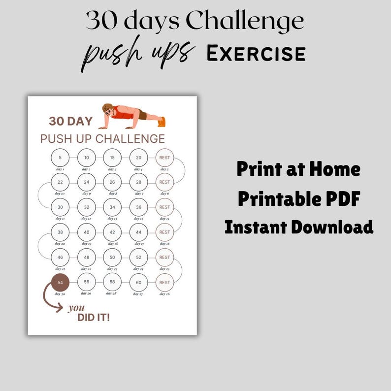 30 Day Push up Challenge Printable | Fitness Tracker (digital Download ...