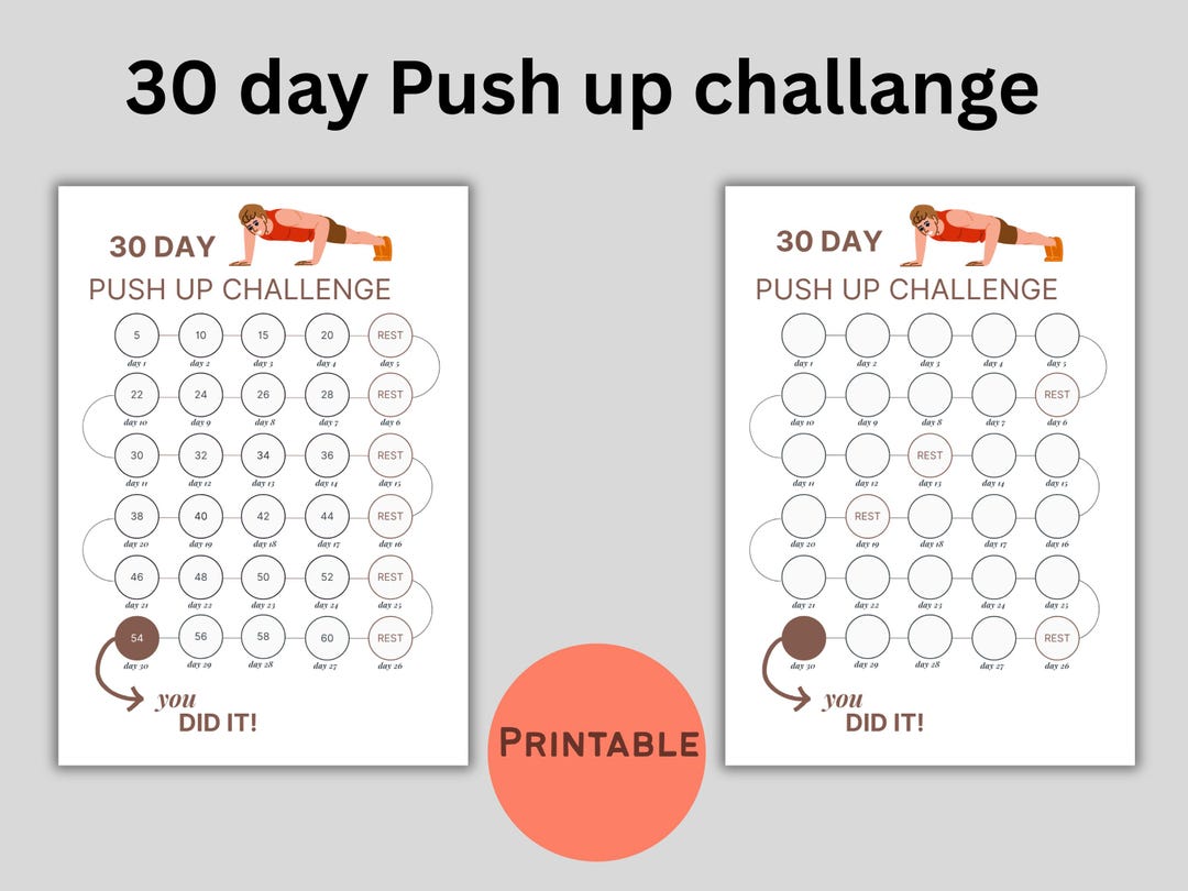 30 Day Push up Challenge Printable | Fitness Tracker (digital Download ...