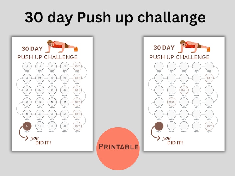 30 Day Push up Challenge Printable | Fitness Tracker (digital Download ...