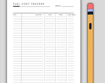 Suivi des coûts de carburant imprimable, journal des dépenses du véhicule (téléchargement PDF instantané)