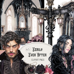 Gothic Glam Watercolor Clipart Bundle: Dark Romance Illustrations (PNG, PDF Download