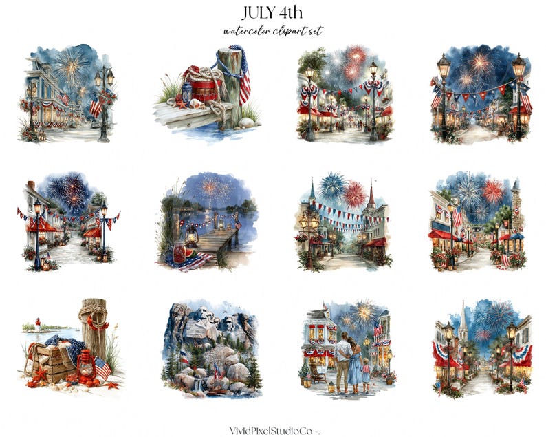 4th of July Clipart Bundle | Patriotic Americana Watercolor Clipart ...
