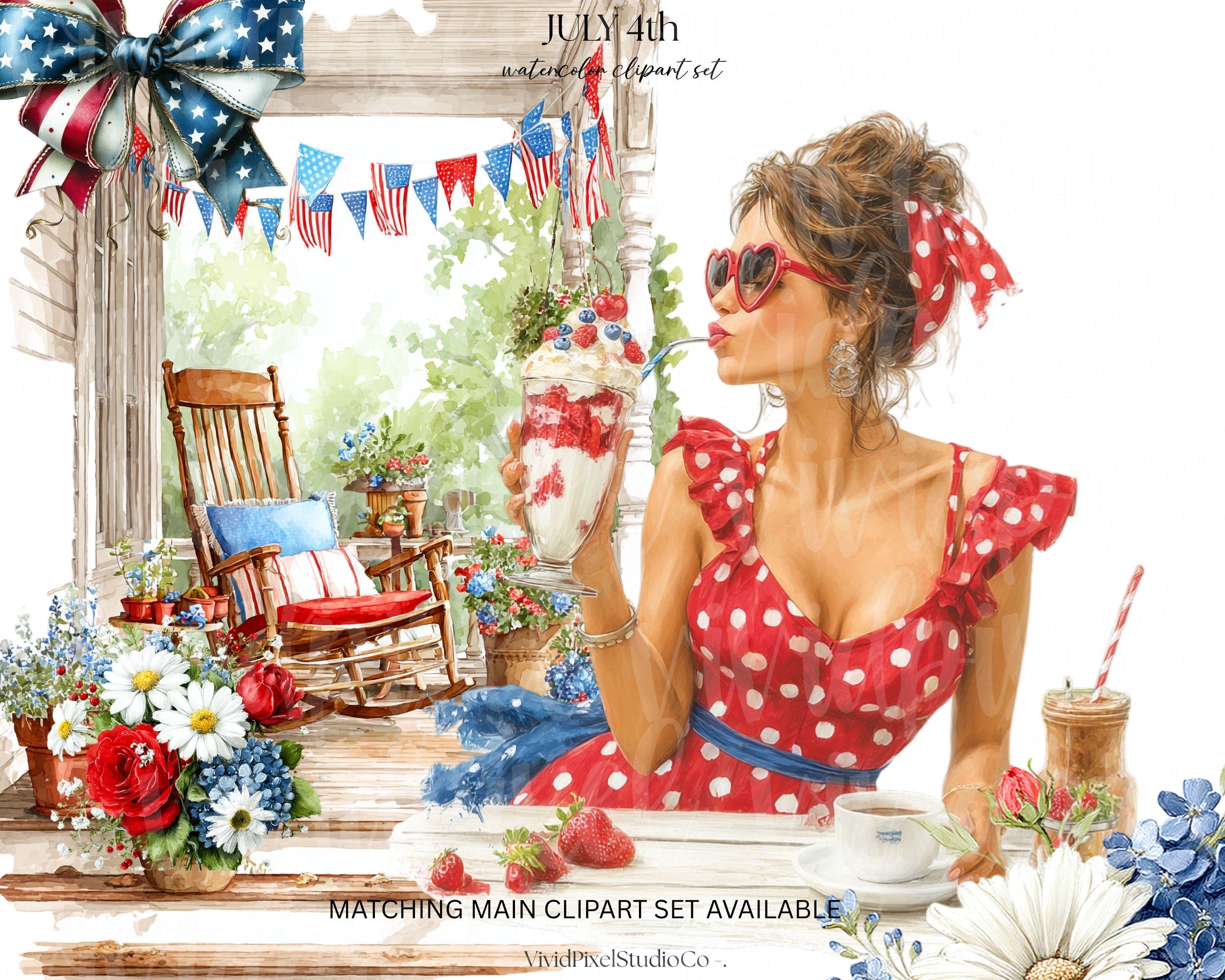 July 4th Watercolor Clipart Bundle | Patriotic Floral Clipart ...