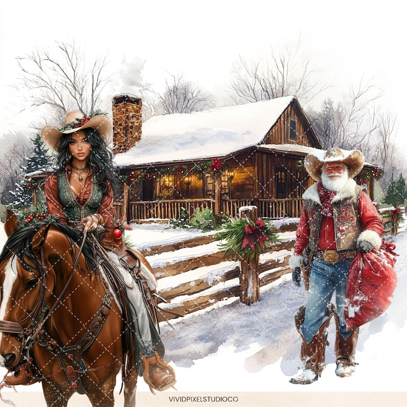 Cowboy Christmas Clipart Bundle | Western Christmas PNGS | Rustic Ranch ...