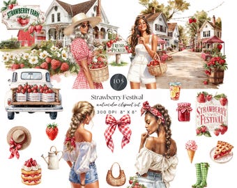 Strawberry Festival Clipart Bundle | Strawberry Farm Clipart