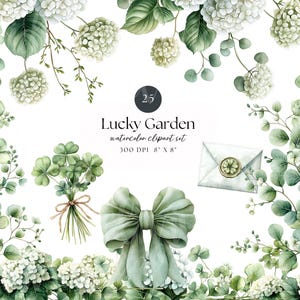 St Patricks Day Floral Clipart PNGS  | Lucky Garden Watercolor Floral Clipart Set | Cottagecore Hydrangea Clover Journal Scrapbook Graphics