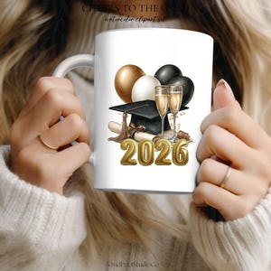 Lyxigt examensklipppaket | Klass 2026 svart & guld examen PNG | Clipart för examensfest | Skål för examensinbjudningar bild 8