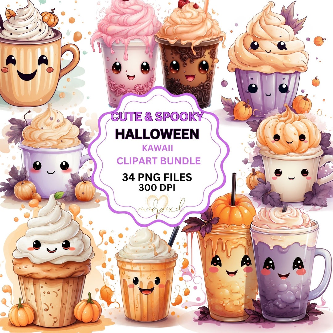 Cute and Spooky Pastel Kawaii Halloween Clipart Bundle Set of 34 ...