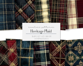 Heritage Plaid Seamless Patterns • Tartan Christmas Digital Paper • Old Money Navy Green Red Set Seamless Graphics
