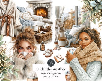 Sjukdag Clipart Set | Självvårdsillustrationer | Under the Weather-grafik | Journal Scrapbooking PNGS