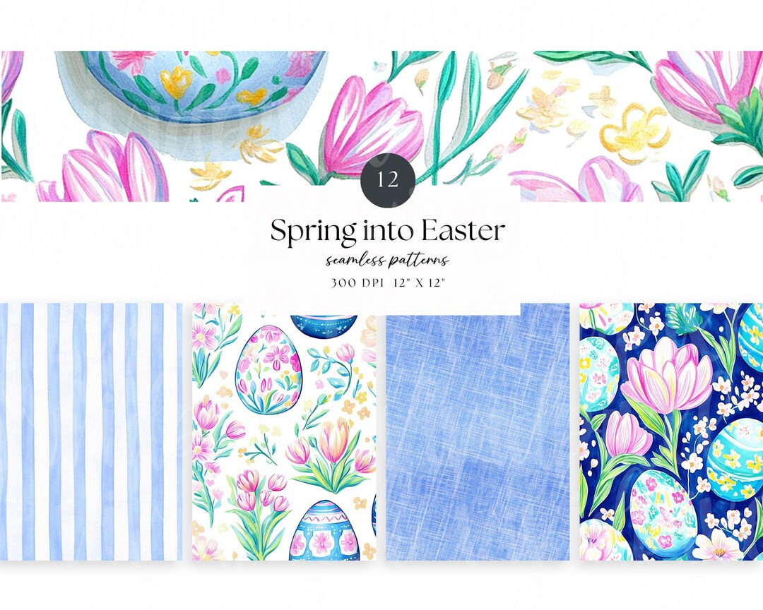 Preppy Easter Digital Paper Pack | Spring Into Easter Seamless Patterns ...