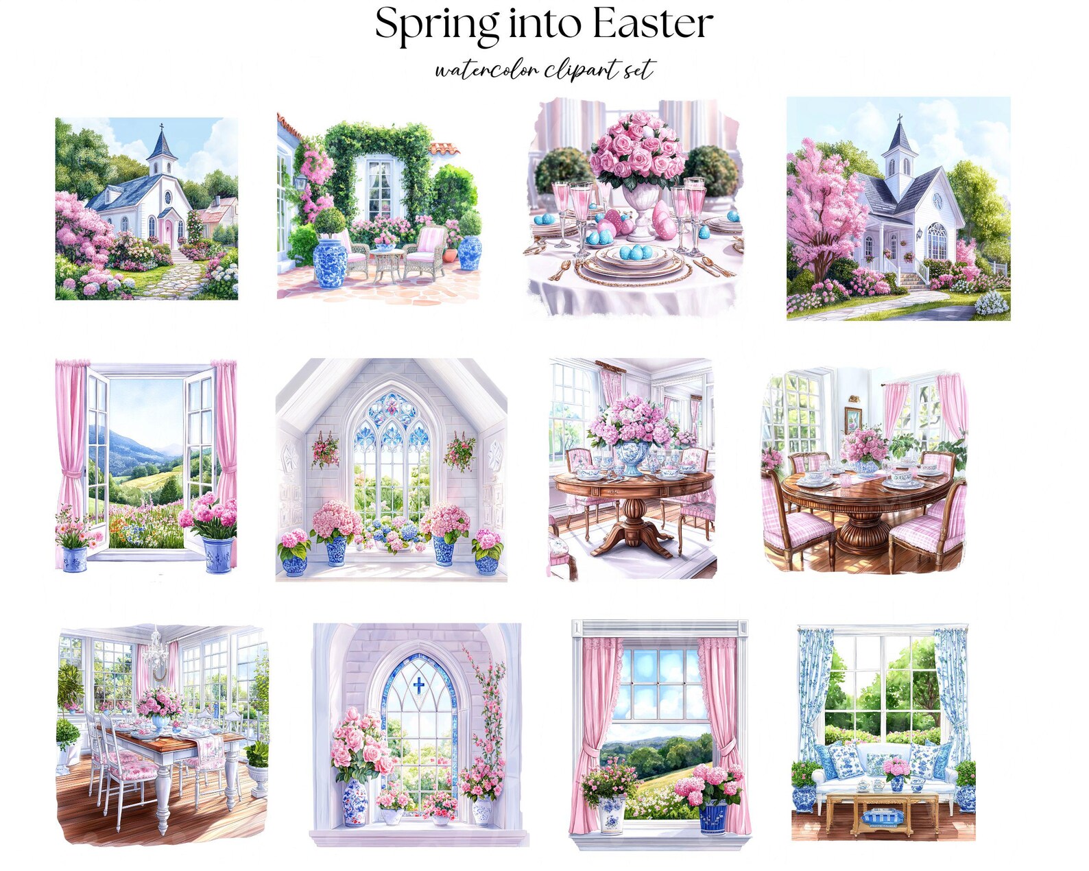 Grandmillennial Easter Clipart |spring Into Easter | Pastel Easter ...