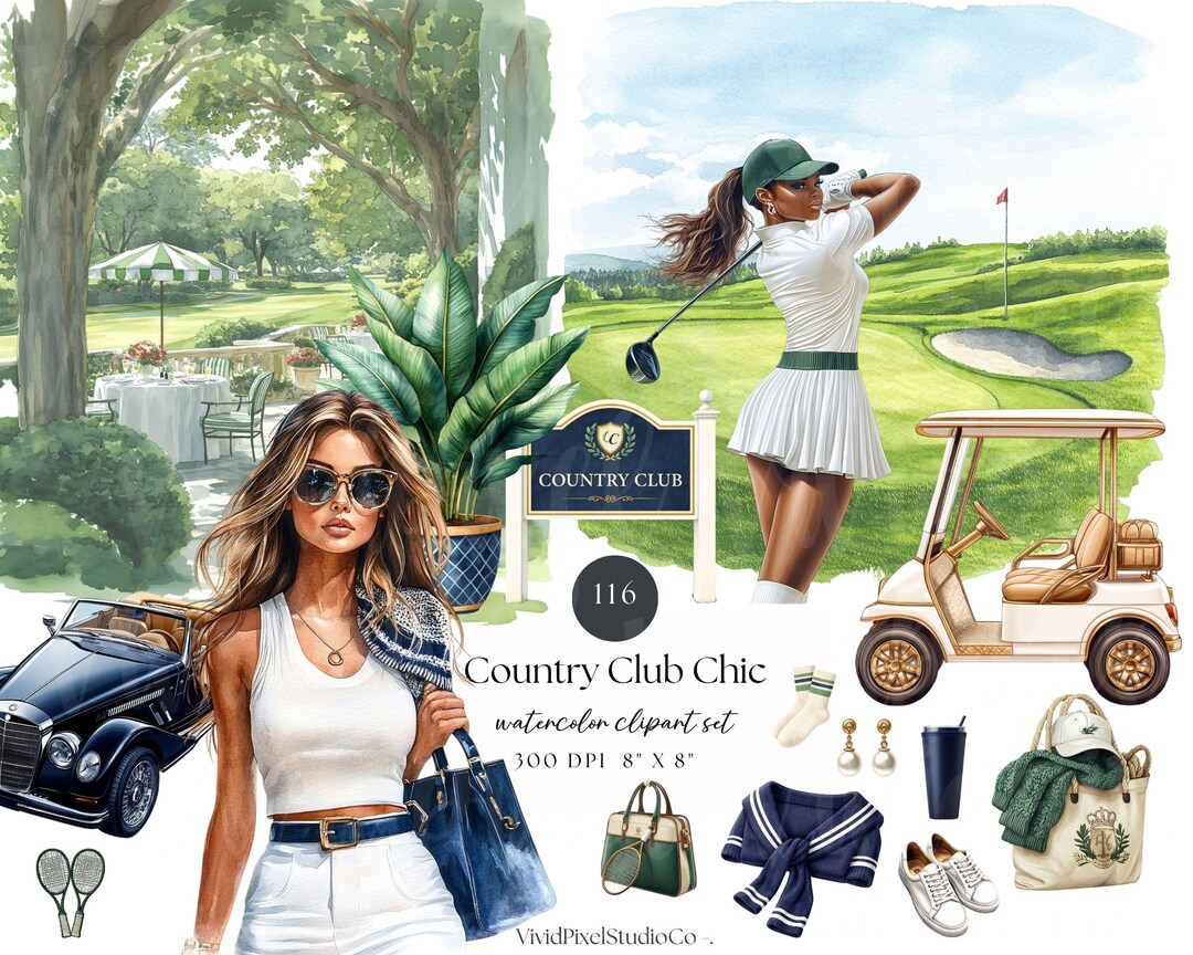 Luxury Country Club Clipart Bundle | Country Club Chic | Preppy Tennis ...