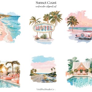 Pacote de Clipart da Costa ao Pôr do Sol, PNG com Estética de Verão Costeira, Clipart de Férias na Praia, Luxo à Beira da Piscina imagem 9