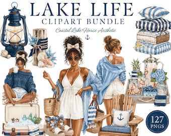 Lake Life Clipart Bundle PNG | Coastal Lake House Clipart | Summer Beach Aesthetic Clipart | Nautical Decor | Preppy Summer Graphics