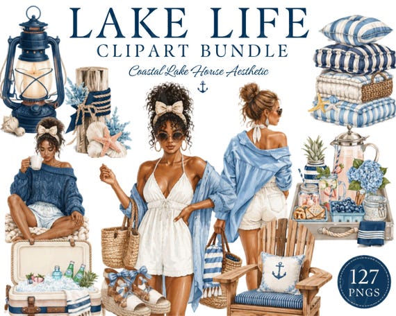 Lake Life Clipart Bundle PNG | Coastal Lake House Clipart | Summer Beach Aesthetic Clipart | Nautical Decor | Preppy Summer Graphics