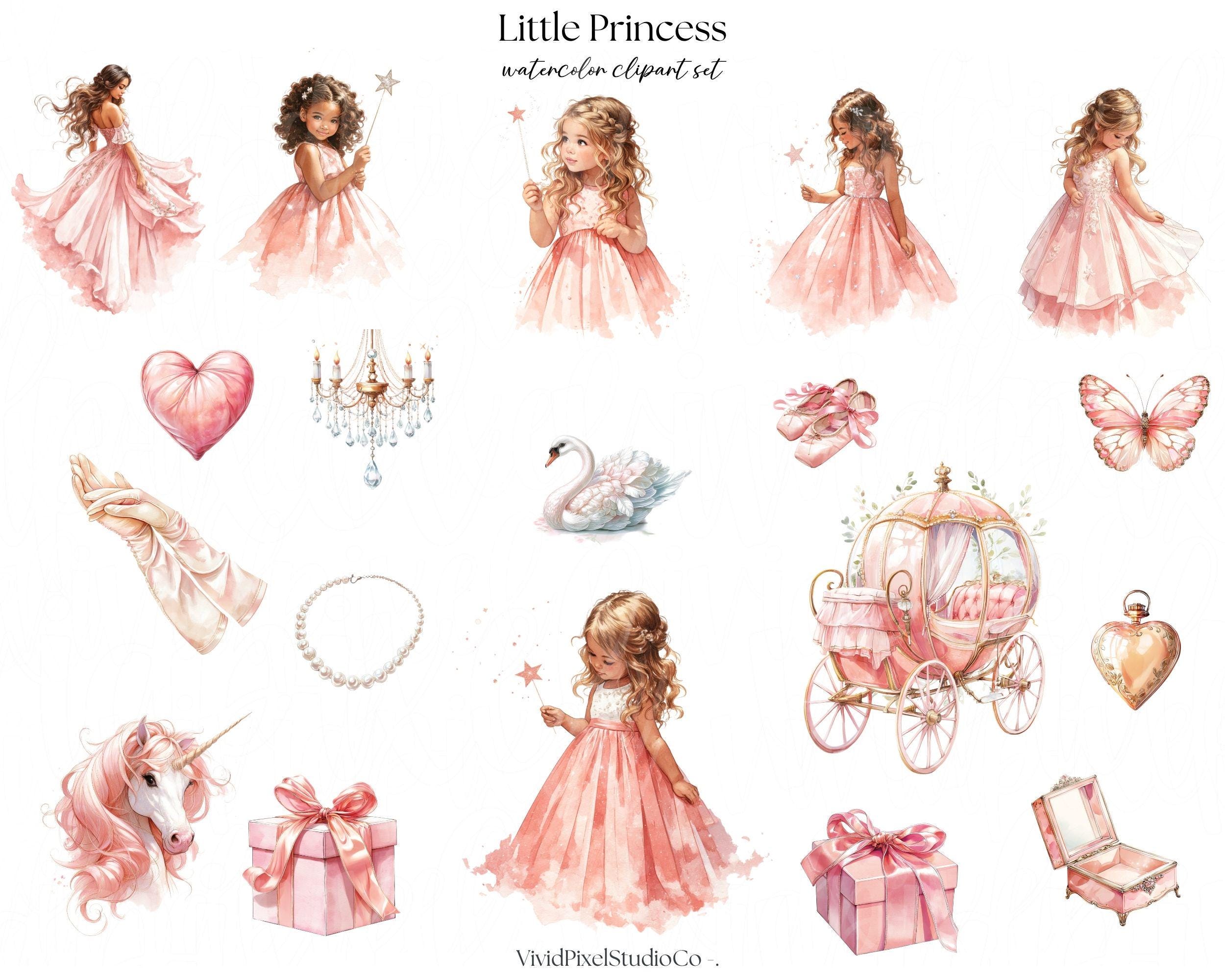 Little Princess Clipart Bundle | Pink Princess Watercolor Clipart ...