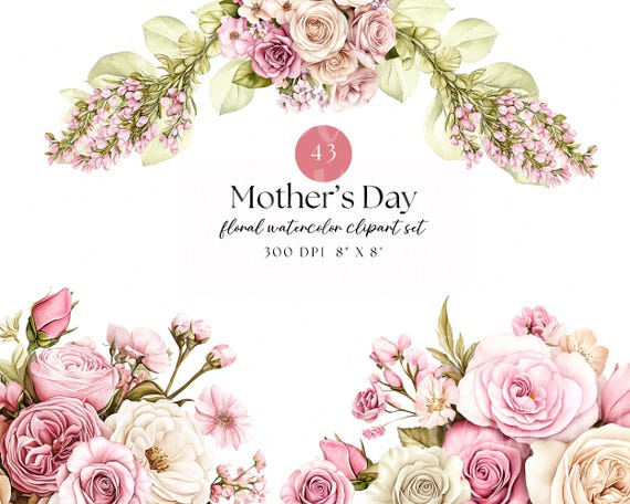 Floral Watercolor Clipart Bundle |Mother’s Day Cottagecore |