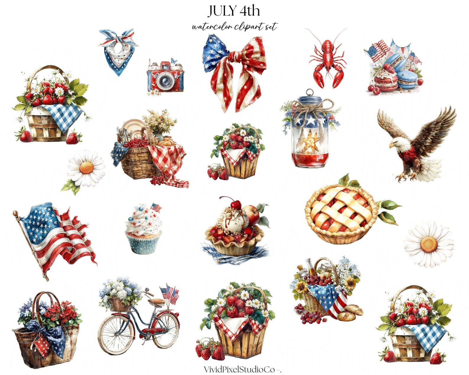 4th of July Clipart Bundle | Patriotic Americana Watercolor Clipart ...