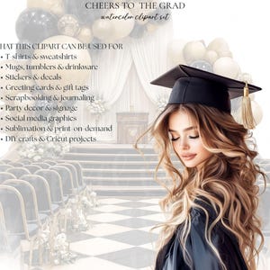Lyxigt examensklipppaket | Klass 2026 svart & guld examen PNG | Clipart för examensfest | Skål för examensinbjudningar bild 2