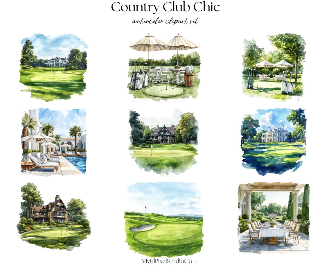 Luxury Country Club Clipart Bundle | Country Club Chic | Preppy Tennis ...