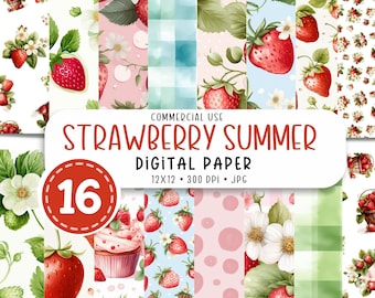 Strawberry Farmhouse Watercolor Digital Paper: Floral Pattern (Digital Download)