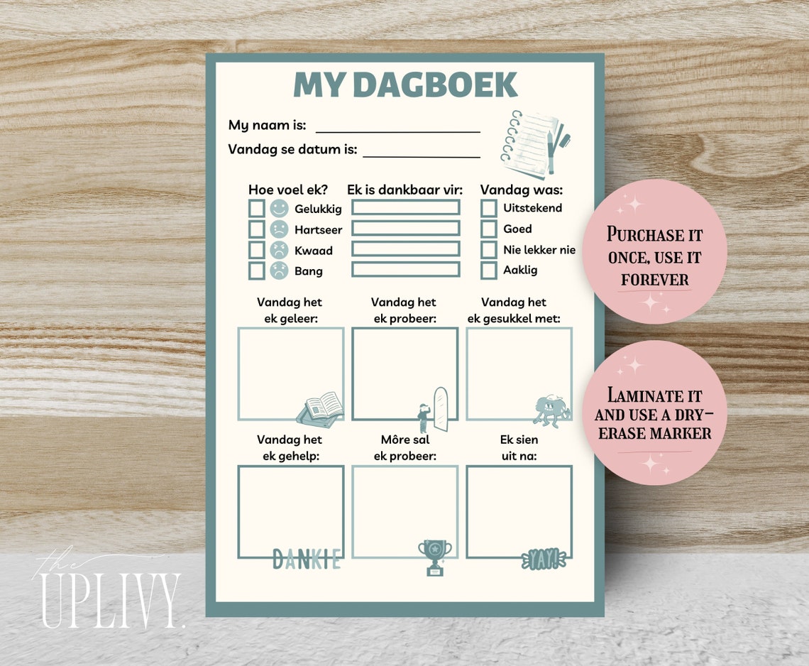 Afrikaans Therapy ADHD Daily Journal for Kids Printable ADHD Etsy