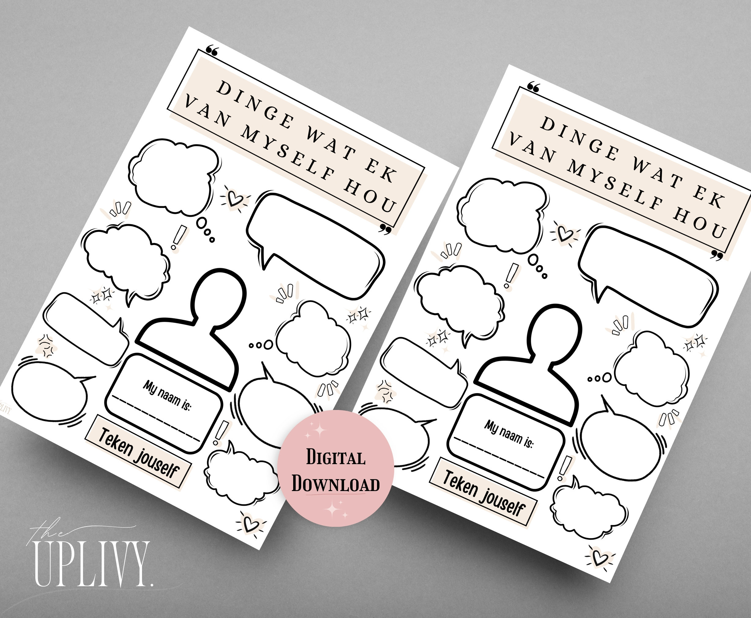 Afrikaans activity for kids' self-love.