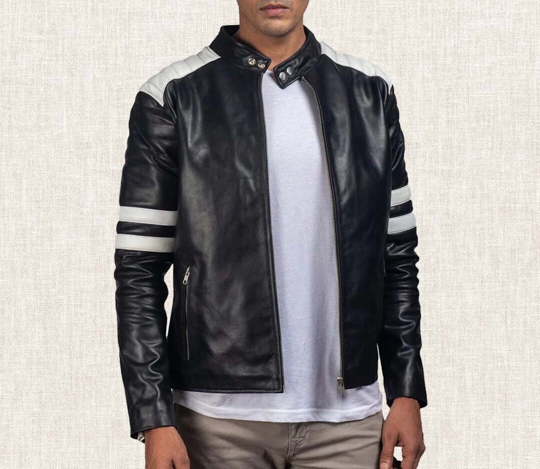 Genuine White Leather Sleeves Jacket For Men
