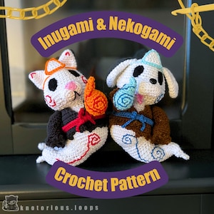 Inugami & Nekogami 2 in 1 Crochet Pattern | Cat Dog Yokai Japanese Amigurumi PDF