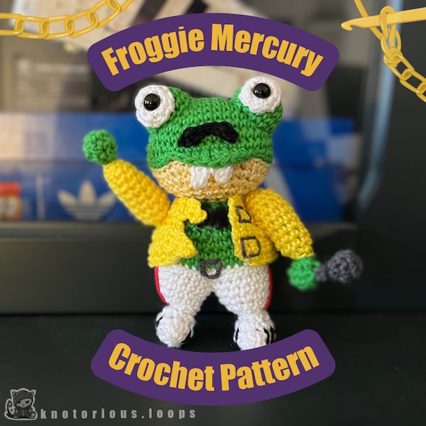 Froggie Mercury Crochet Pattern | Freddie Mercury as a Frog Amigurumi PDF