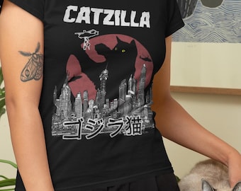 Catzilla Shirt Vintage, Retro Kaiju Cat Graphic Tee, Japanese Monster Inspired Unisex T-Shirt
