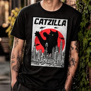 Catzilla Shirt, Retro Kaiju Cat Graphic Tee, Japanese Monster Unisex and Funny T-Shirt