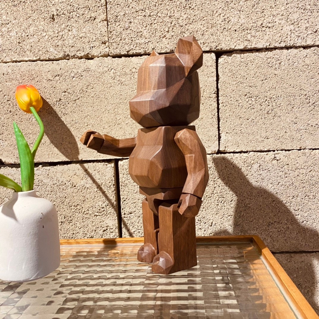 BE@RBRICK 400% Polygonal Karimoku Sculpture Carved in Walnut