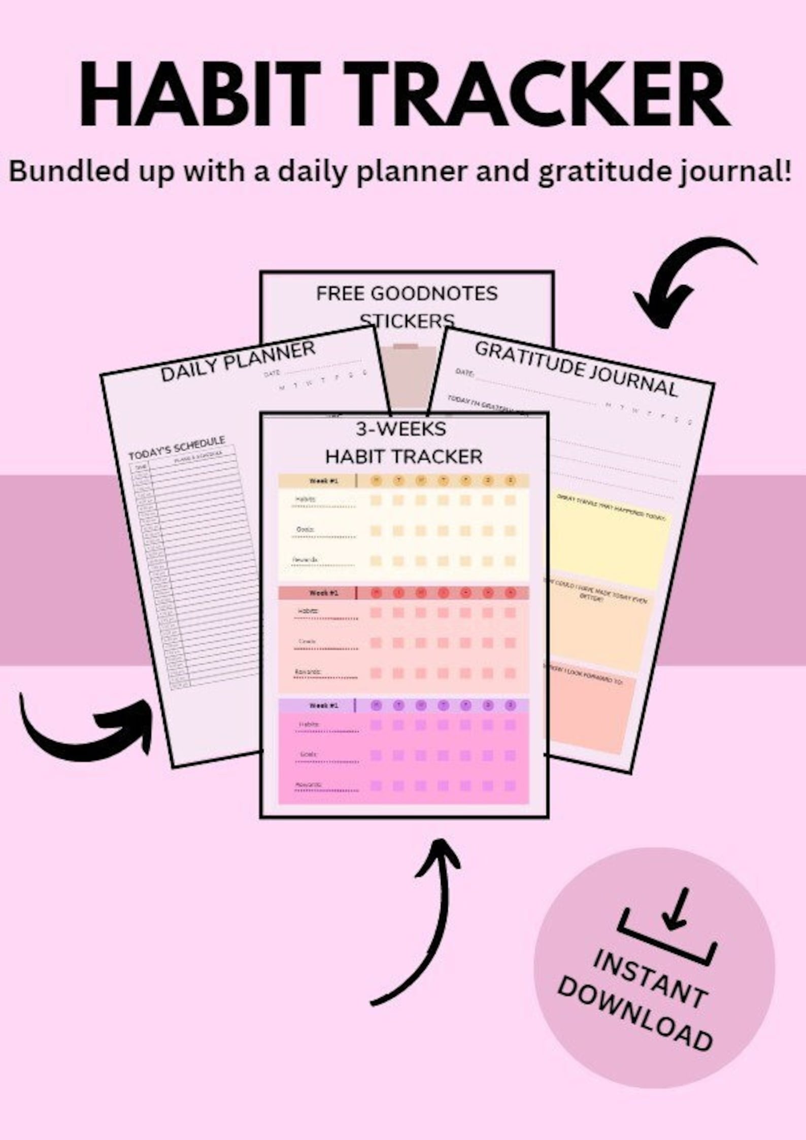 Printable Habit Tracker Daily Planner Gratitude Journal - Etsy