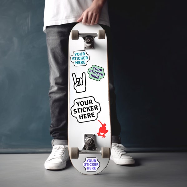 Sticker Mockup - Skateboards Stickers Mock Up, Kisscut Sticker Mockup, Vinyl Decal Mock Up, Skateboard Sticker Mockups, Masculine Mockup