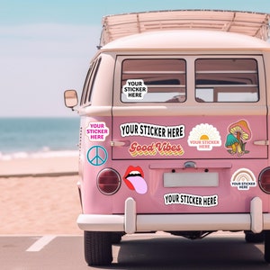 Bumper Sticker Mockup Camping Van Decal Mockup Vinyl Sticker RV Camper Decals Kiss Cut Vinyl Car Decal Mockup Template Die Cut Sticker