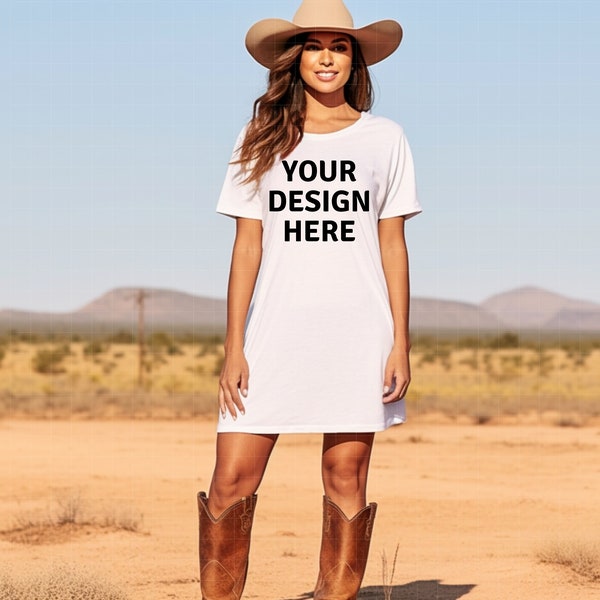 Western Shirts Mock Up, Oversized T Shirt Mockup, Cowgirl T-shirt Mock Ups, Cowboy Mock Up Oversize T-shirt Dress, Digital Download