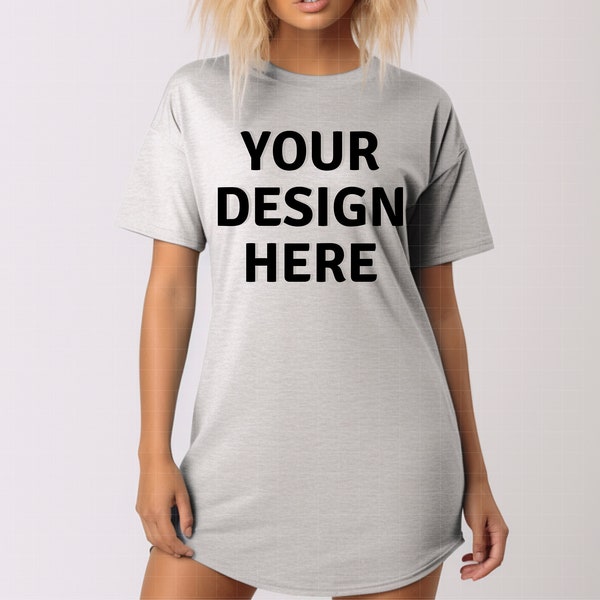 Oversized TShirt Mockup, Ash T-shirt Mock Ups, Light Grey Minimalist Mock Up Oversize Tshirt Dress For Summer, Digital Download